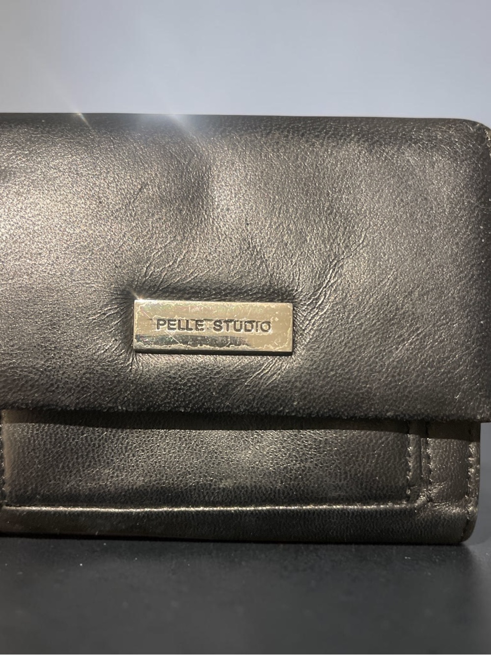 Pelle Studio Black Leather Wallet with Silver Plaque Accent